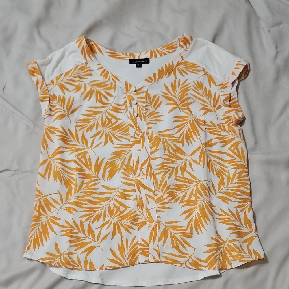 Elegant White and Orange Leaf Print Blouse